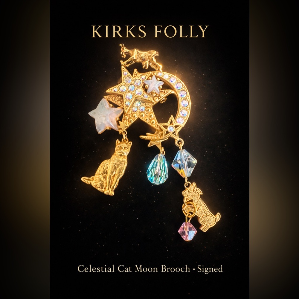 Kirks Folly Gold Celestial Brooch with Crystals